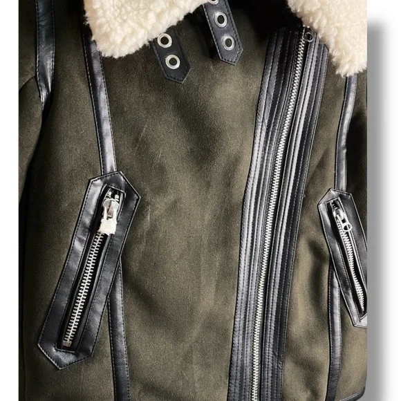Aviator Bomber Jacket Coat Khaki Army Green Women’s Size XS - Picture 7 of 11
